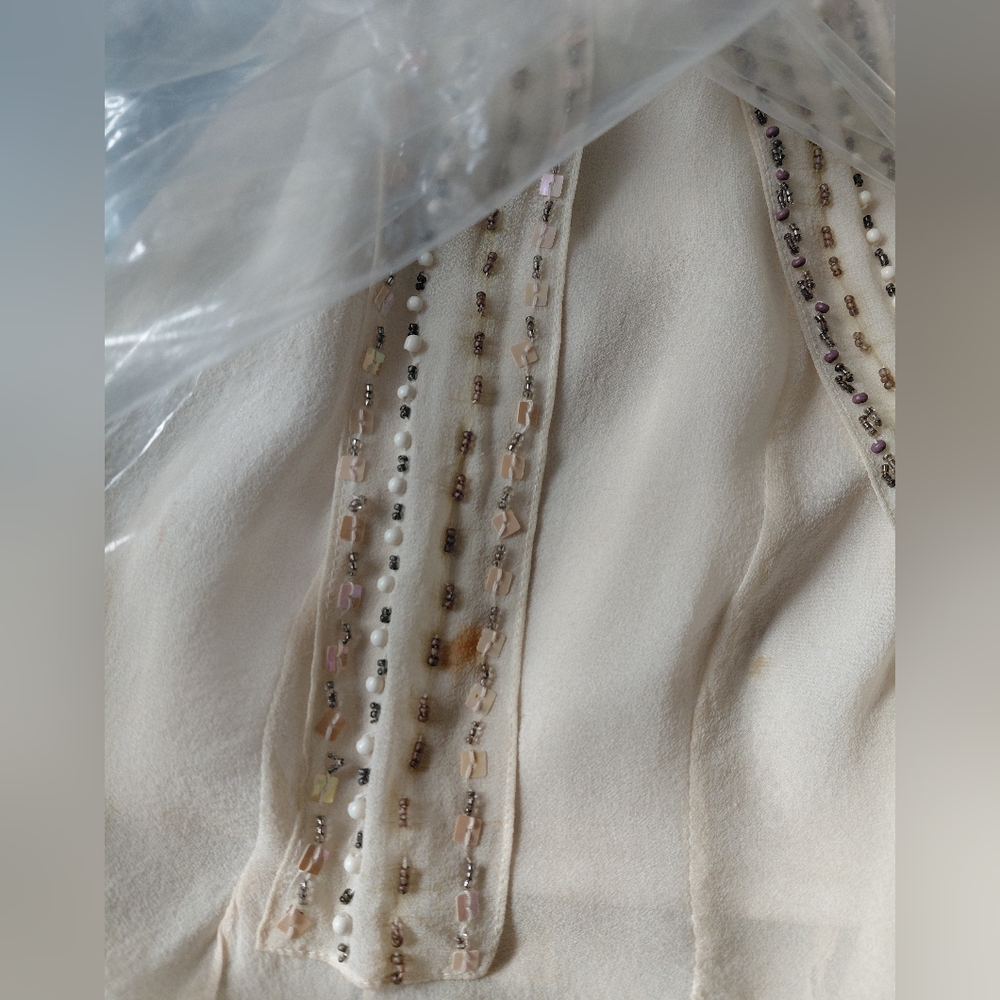 Vintage Sue Wong Couture Silk Beaded Fringe Cocktail Dress Ivory Formal Y2K Size - Picture 10 of 11